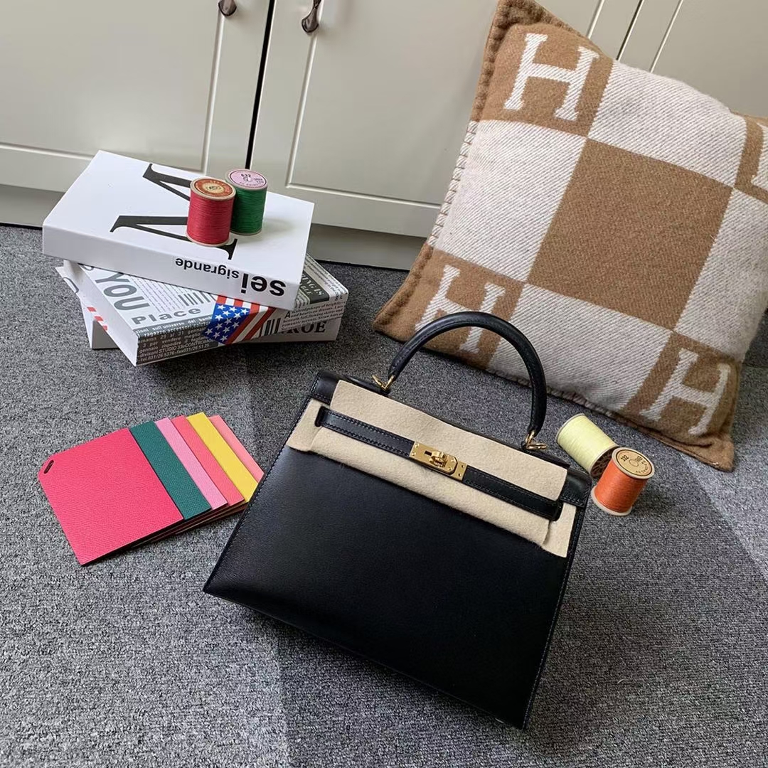 Hermès（爱马仕）Kelly 凯莉包 CK89 黑色 原厂御用顶级Box 皮 25 外缝 金扣 现货