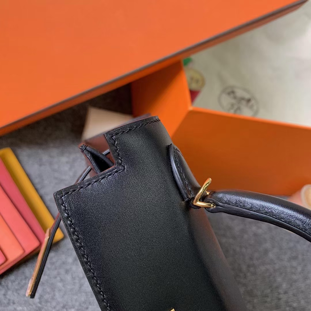 Hermès（爱马仕）Mini Kelly 迷你凯莉 CK89 黑色 原厂御用顶级Box皮 金扣 二代