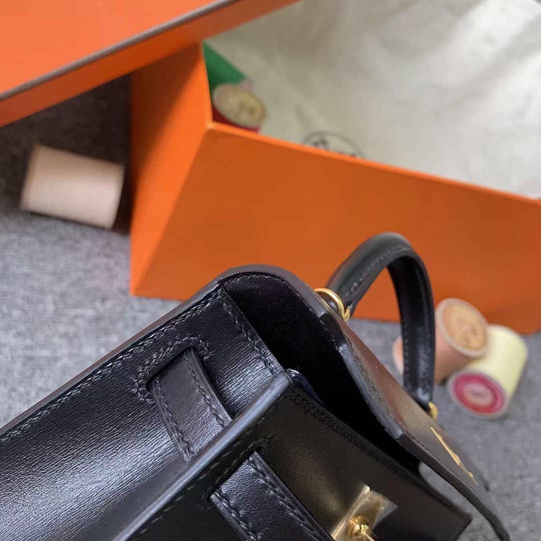 Hermès（爱马仕）Mini Kelly 迷你凯莉 CK89 黑色 原厂御用顶级Box皮 金扣 二代
