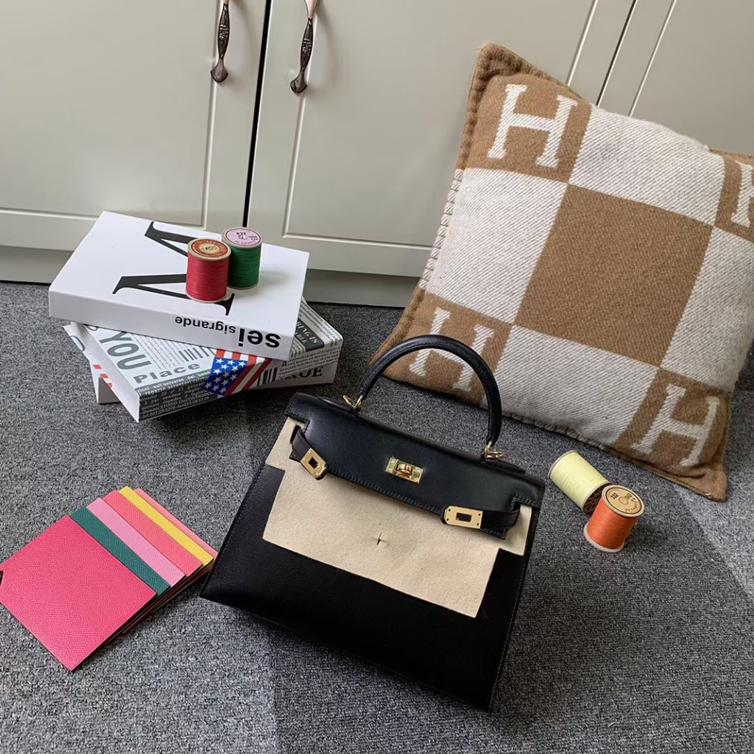 Hermès（爱马仕）Kelly 凯莉包 CK89 黑色 原厂御用顶级Box 皮 25 外缝 金扣 现货