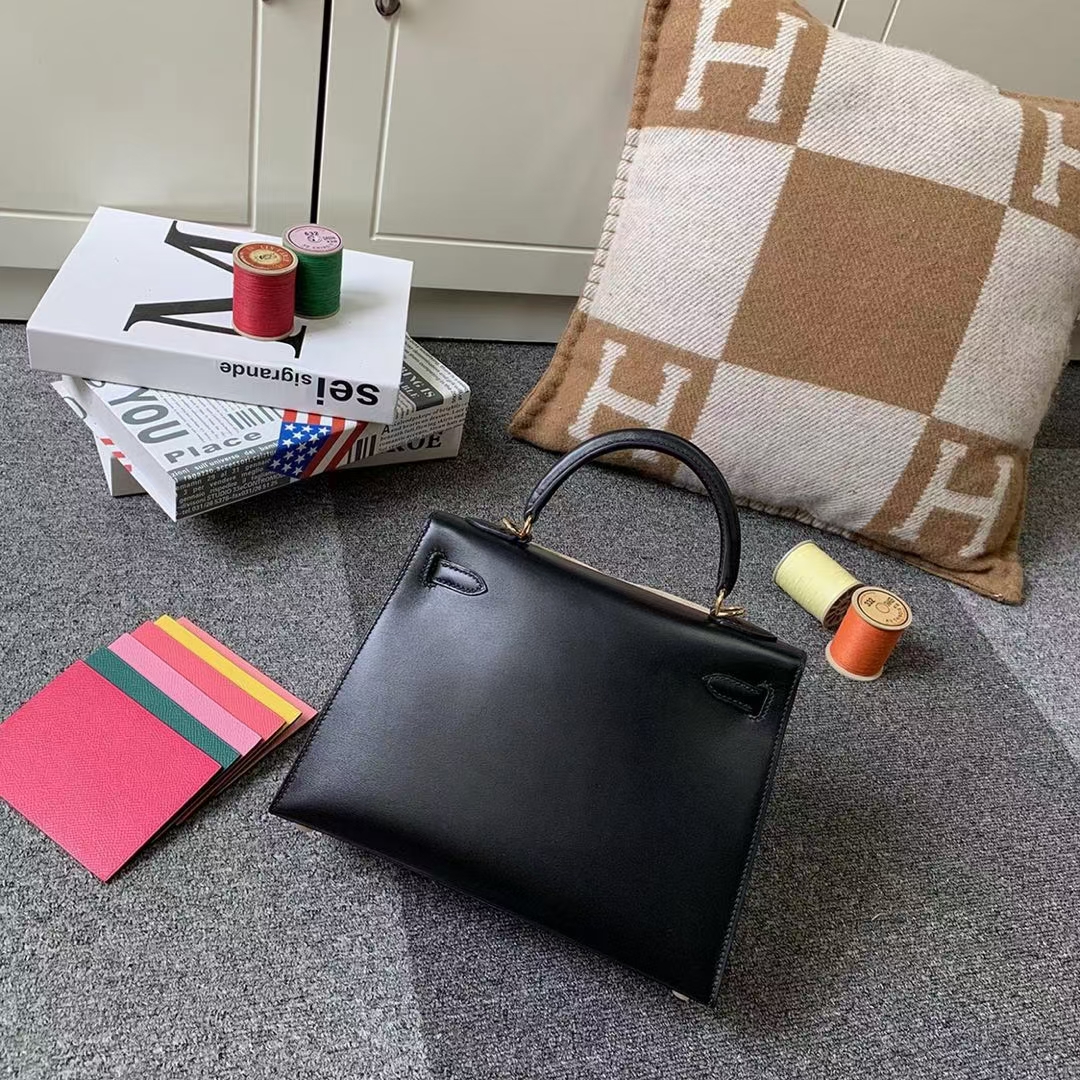 Hermès（爱马仕）Kelly 凯莉包 CK89 黑色 原厂御用顶级Box 皮 25 外缝 金扣 现货