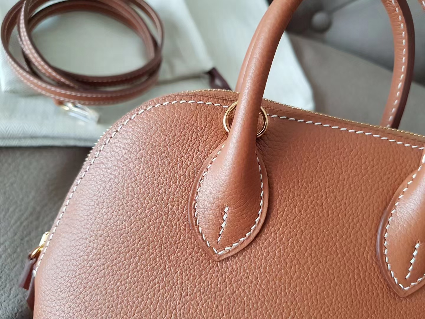 Hermès（爱马仕）mini bolide 迷你保龄球 eve皮 金棕 金扣
