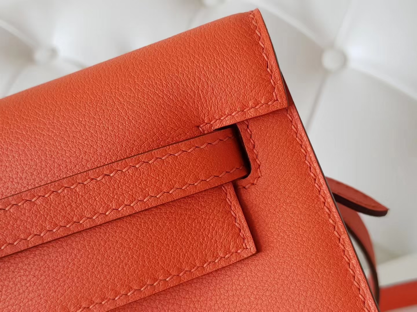 Hermès（爱马仕）Kelly danse 跳舞包 Evercolor皮 罂粟橙色 银扣