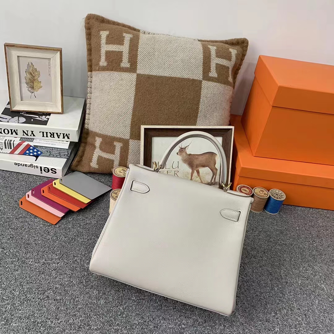 Hermès（爱马仕）Kelly 凯莉包 C80 珍珠灰 原厂御用顶级Ever Color 皮 金扣 28cm