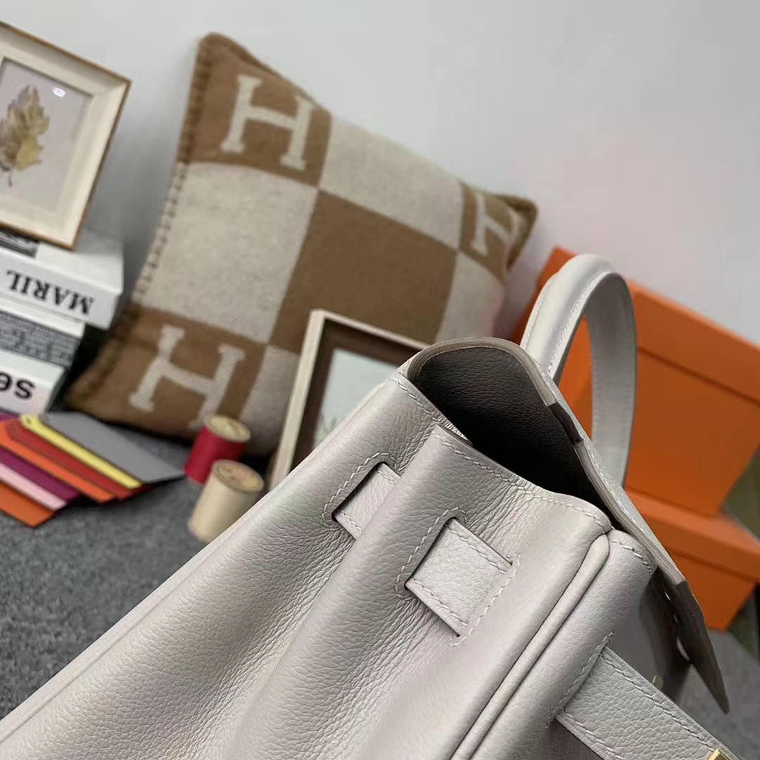 Hermès（爱马仕）Kelly 凯莉包 C80 珍珠灰 原厂御用顶级Ever Color 皮 金扣 28cm