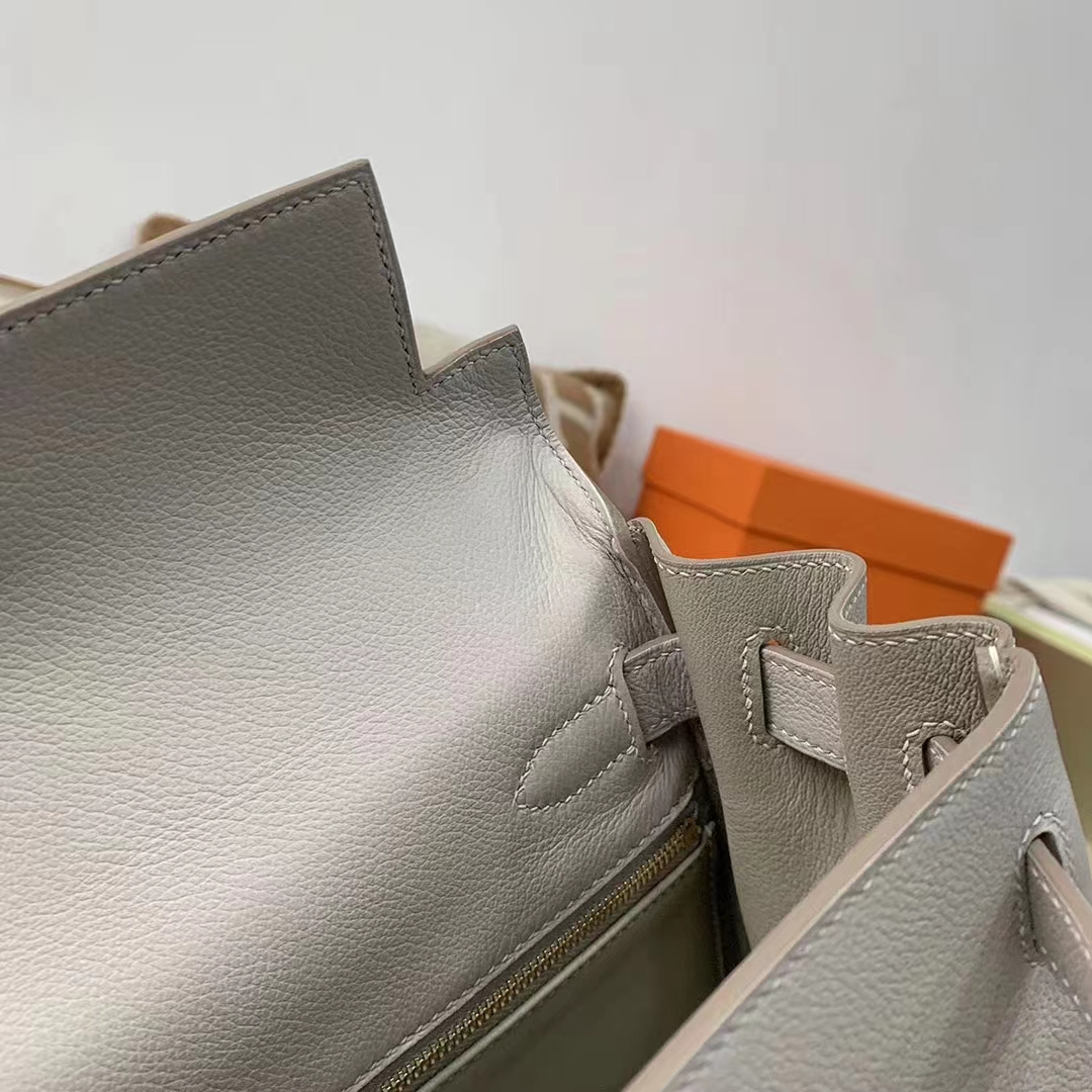 Hermès（爱马仕）Kelly 凯莉包 C80 珍珠灰 原厂御用顶级Ever Color 皮 金扣 28cm
