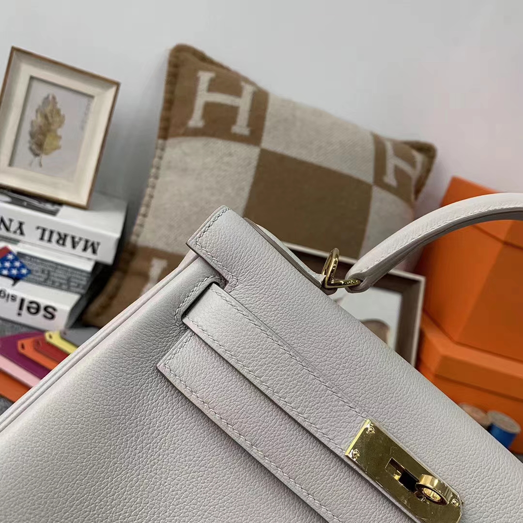 Hermès（爱马仕）Kelly 凯莉包 C80 珍珠灰 原厂御用顶级Ever Color 皮 金扣 28cm