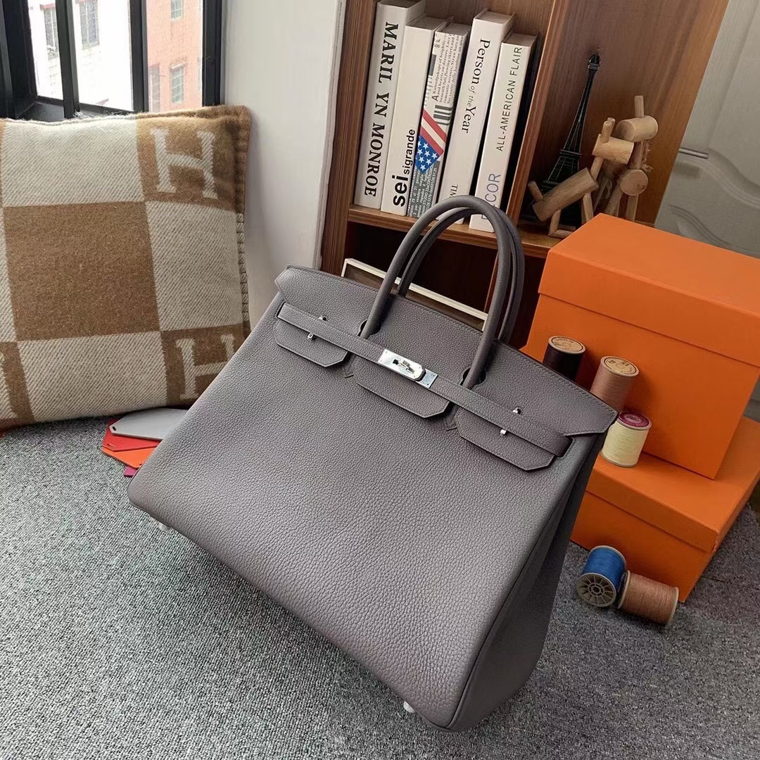 Hermès（爱马仕）Birkin 铂金包 8F 锡器灰 Togo小牛皮 银扣 40cm