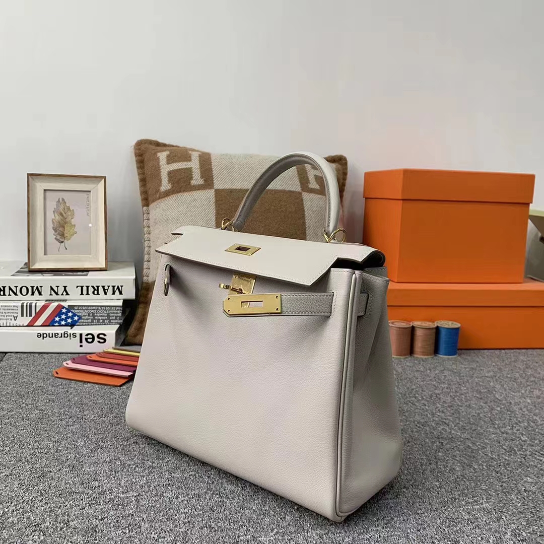 Hermès（爱马仕）Kelly 凯莉包 C80 珍珠灰 原厂御用顶级Ever Color 皮 金扣 28cm