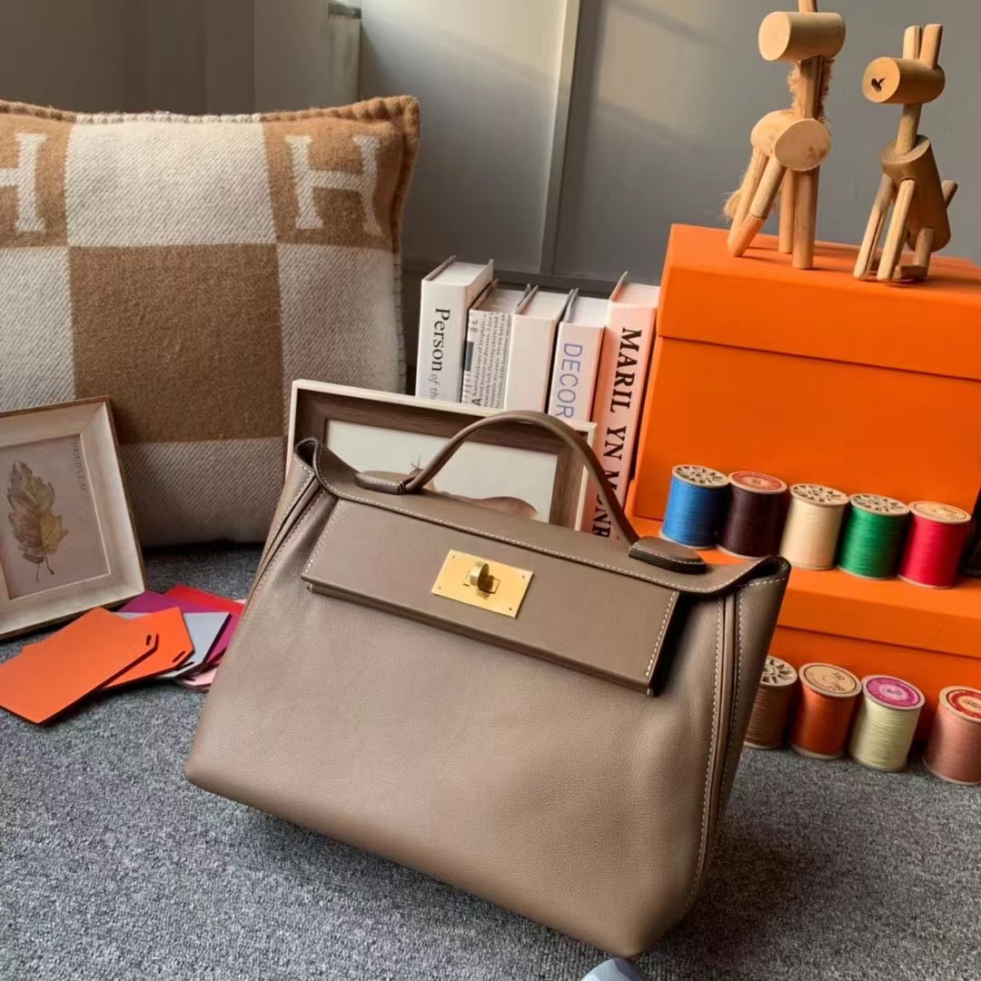 Hermès（爱马仕）Kelly 2424 大象灰 原厂御用顶级Ever Color皮 拼 Swift 皮 金扣