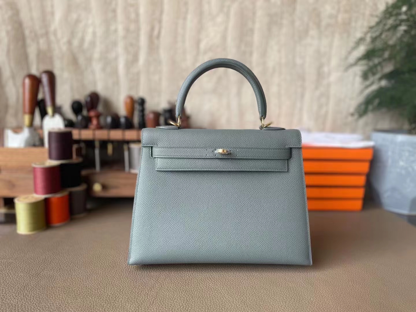 Hermès（爱马仕）Kelly 凯莉包 杏仁绿 EP掌纹 金扣 25cm