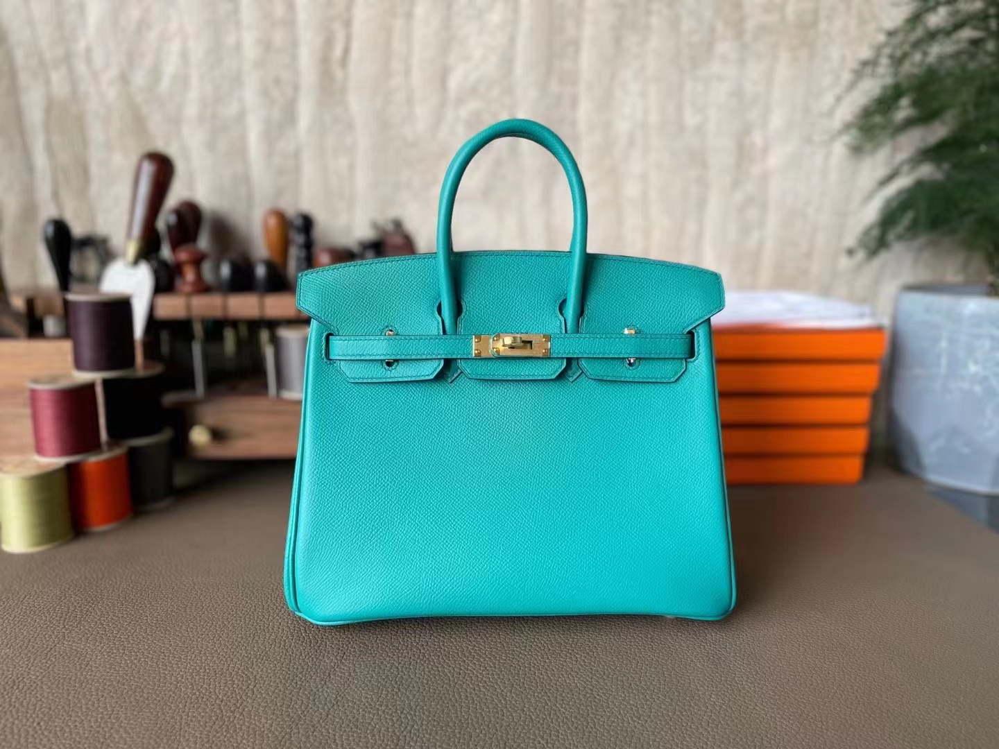 Hermès（爱马仕）Birkin 铂金包 维罗纳绿 EP掌纹皮 内缝 金扣 25cm
