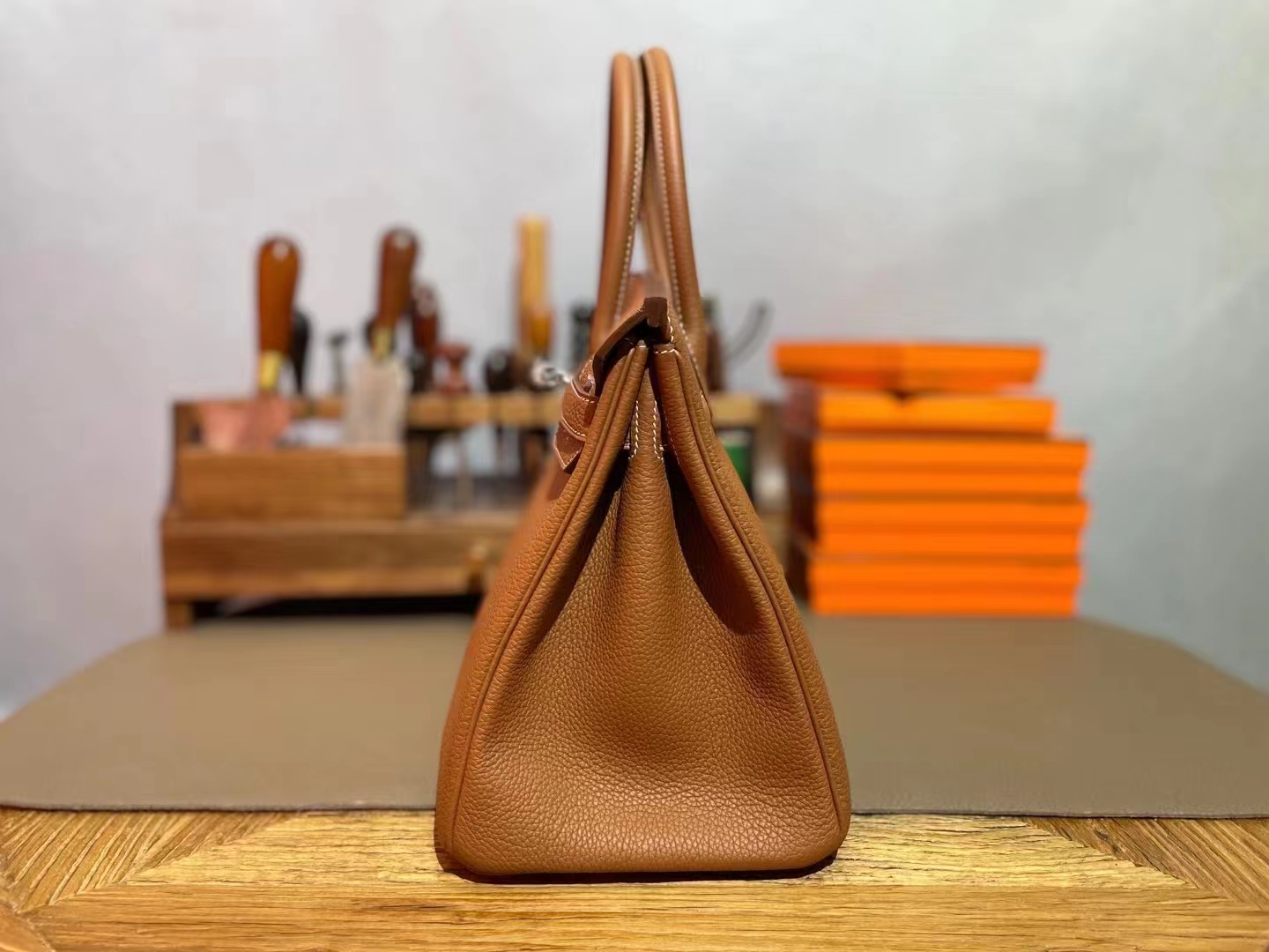 Hermès（爱马仕）Birkin 铂金包 金棕色 TOGO 顶级小牛皮 银扣 30cm