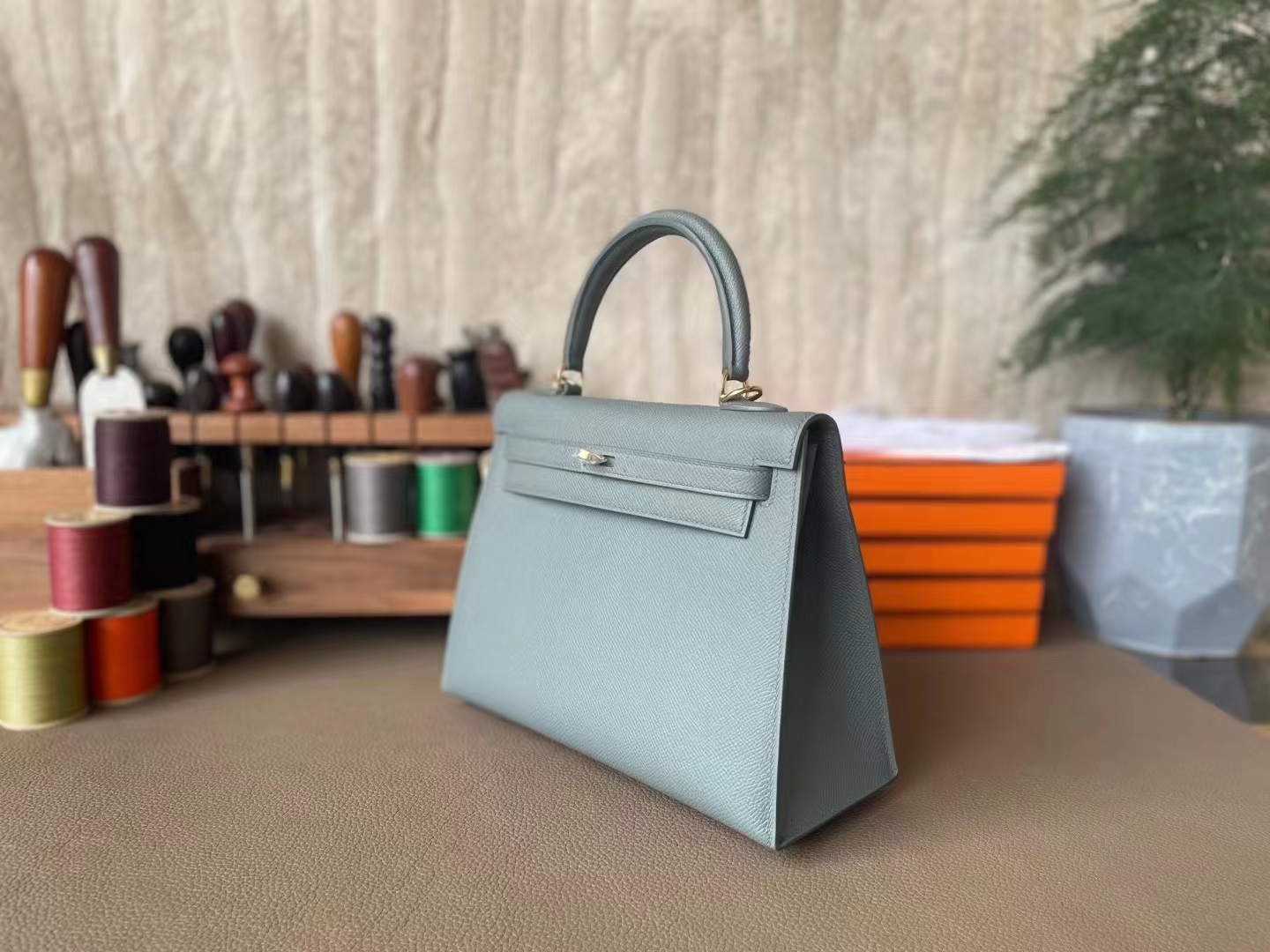Hermès（爱马仕）Kelly 凯莉包 杏仁绿 EP掌纹 金扣 25cm