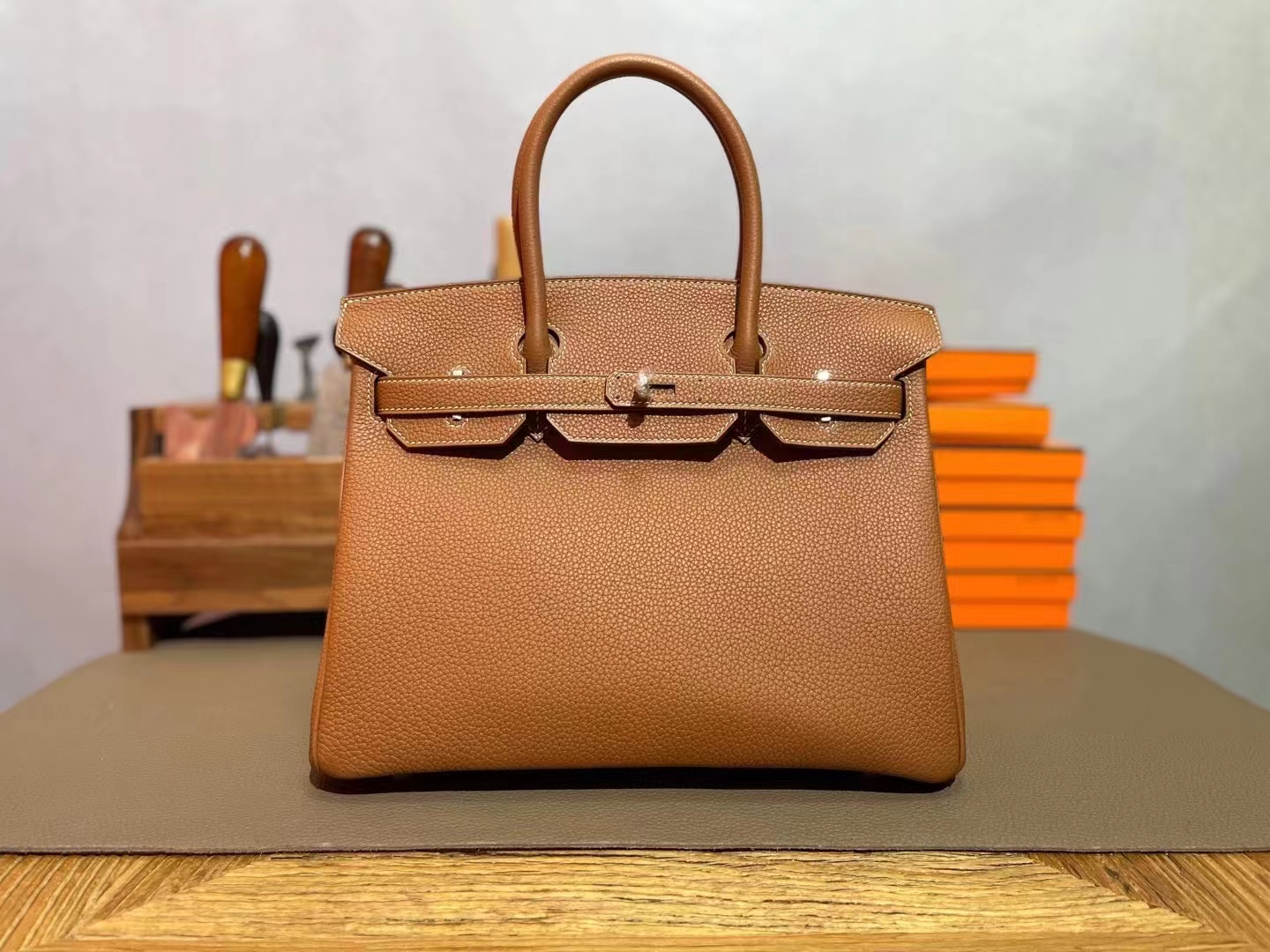 Hermès（爱马仕）Birkin 铂金包 金棕色 TOGO 顶级小牛皮 银扣 30cm