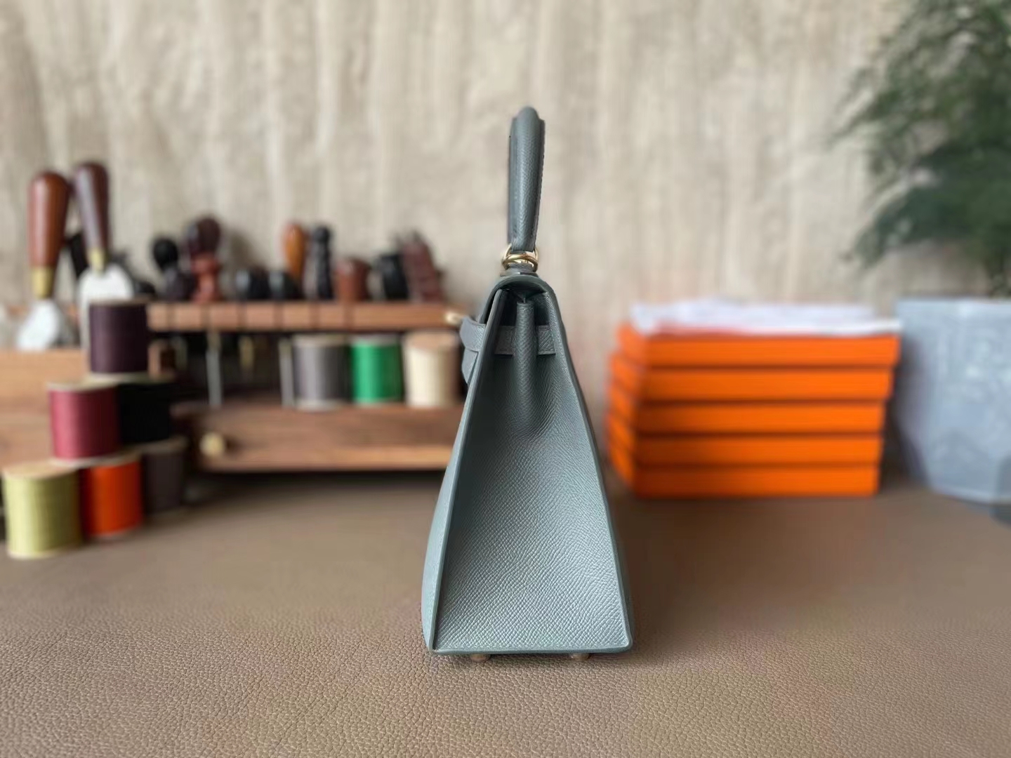 Hermès（爱马仕）Kelly 凯莉包 杏仁绿 EP掌纹 金扣 25cm