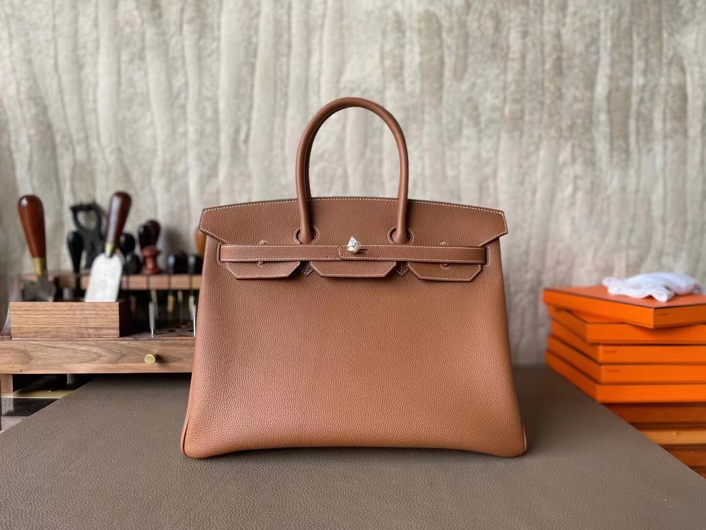 Hermès（爱马仕）Birkin 铂金包 金棕色 TOGO 顶级小牛皮 金扣 35cm
