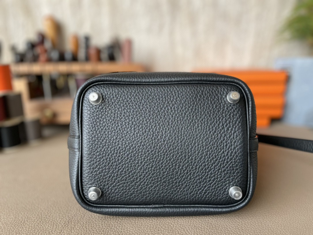 Hermès（爱马仕）Picotin 菜篮子 黑色 TC 拼 鸵鸟皮 银扣 18cm
