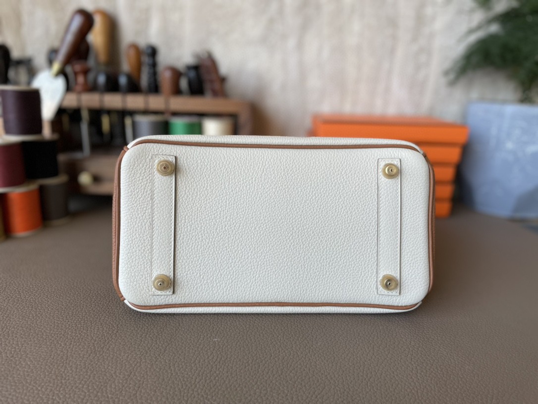 Hermès（爱马仕）Birkin 铂金包 奶昔白拼金棕色 TOGO 顶级小牛皮 金扣 25cm