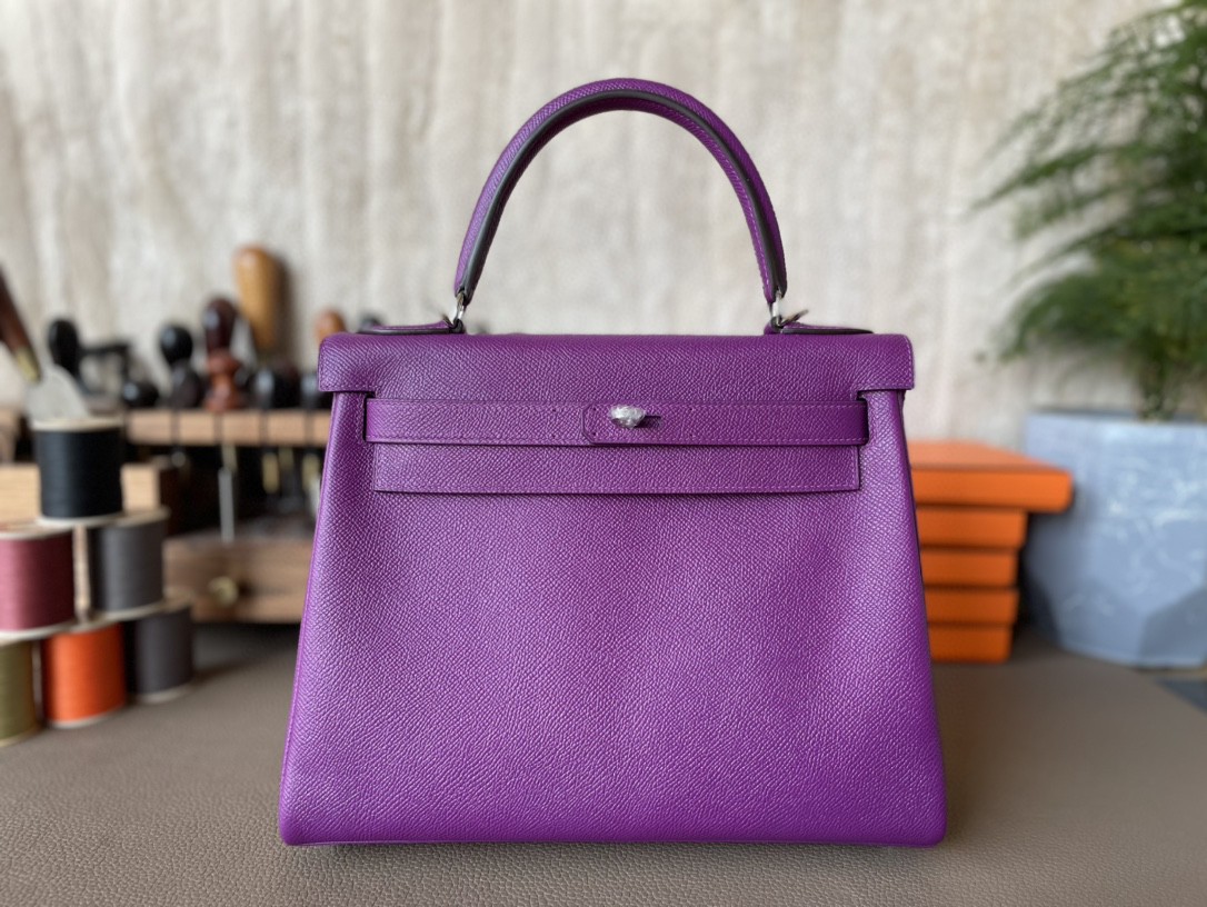 Hermès（爱马仕）Kelly 凯莉包 水晶紫 BOX皮 金扣 25cm