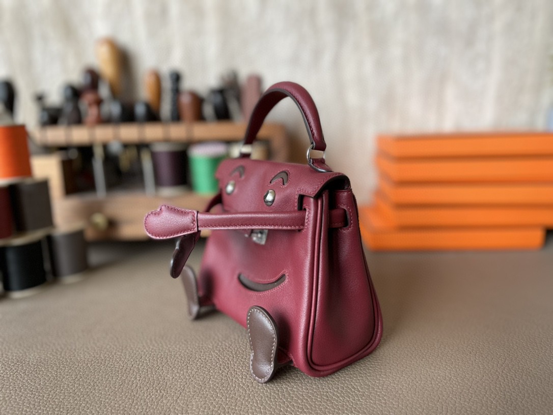 Hermès（爱马仕）Kelly doll 娃娃包 石榴红 拼 深咖色 亮美洲鳄鱼 拼 Swift  银扣