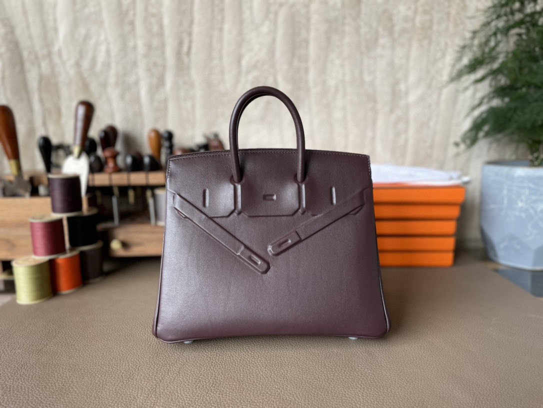 Hermès（爱马仕）Birkin 铂金包 幻影包 马鞍红 Swift皮 银扣 25cm