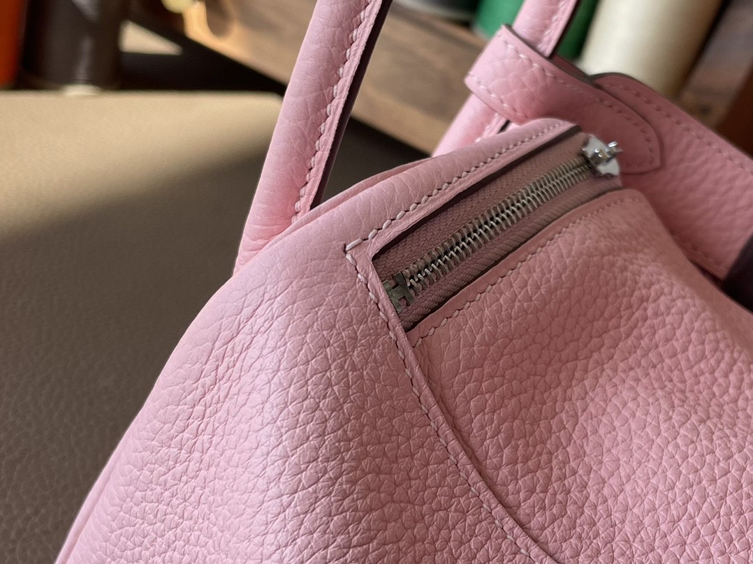 Hermès（爱马仕）Mini lindy 迷你琳迪包 3Q粉 TC大牛皮 银扣 20cm