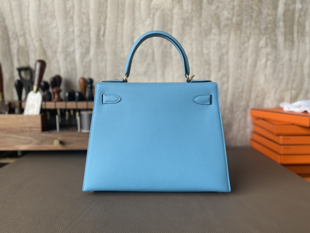 Hermès（爱马仕）Kelly 凯莉包 北方蓝 Epsom 掌纹皮 金扣 28cm