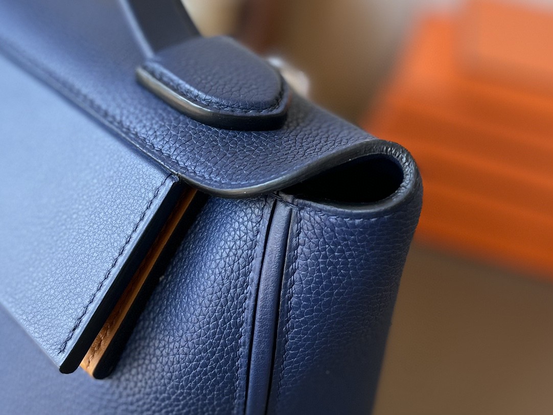 Hermès（爱马仕）2424 宝石蓝 拼 芝麻色 EC皮 银扣