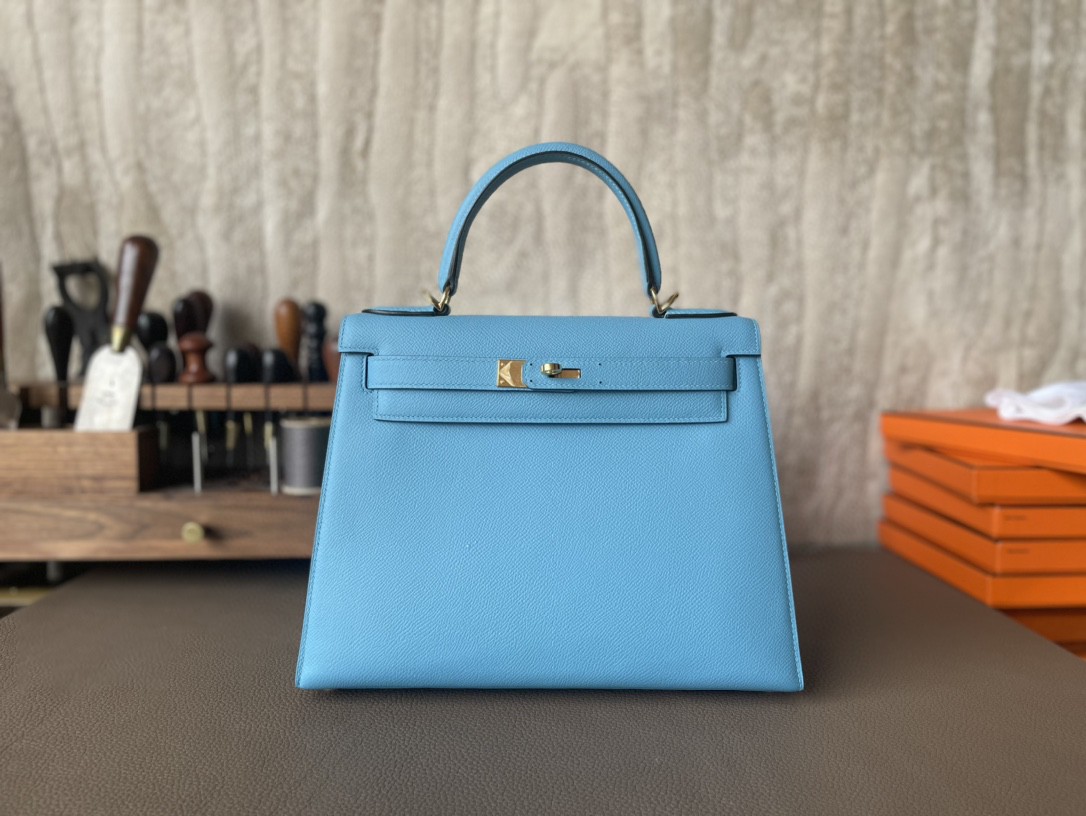 Hermès（爱马仕）Kelly 凯莉包 北方蓝 Epsom 掌纹皮 金扣 28cm