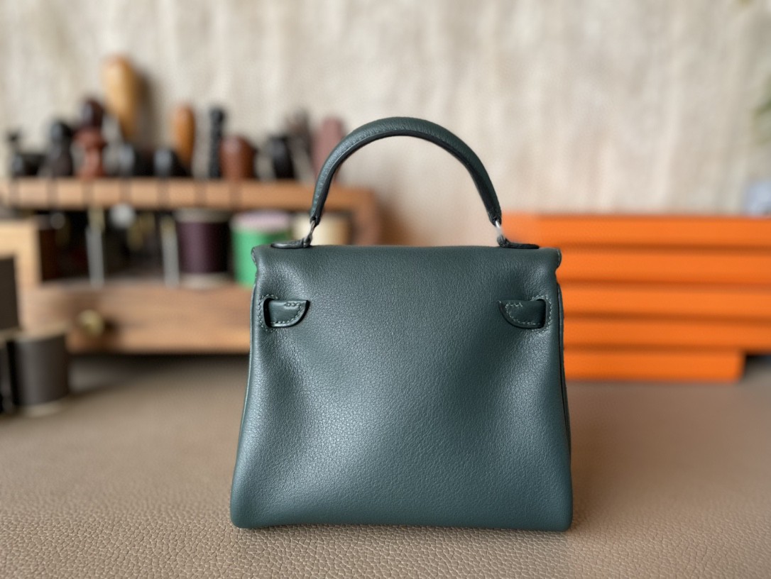 Hermès（爱马仕）Kelly doll 娃娃包 墨绿色 拼 黑色 亮美洲鳄鱼 拼 Swift  银扣
