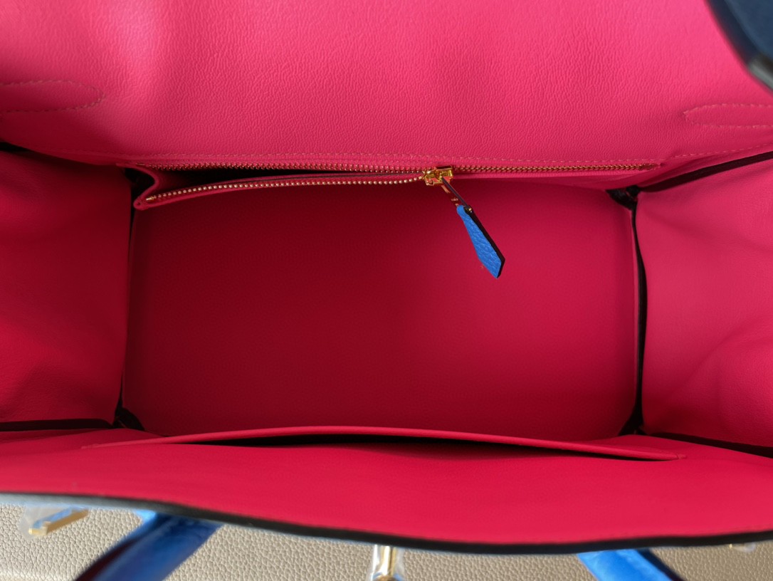 Hermès（爱马仕）Birkin 铂金包 水妖蓝 内拼 惊艳粉 TC 大牛皮 金扣 30cm