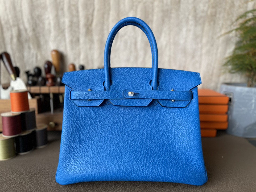 Hermès（爱马仕）Birkin 铂金包 水妖蓝 内拼 惊艳粉 TC 大牛皮 金扣 30cm
