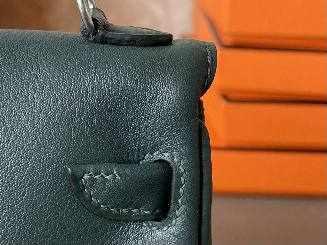 Hermès（爱马仕）Kelly doll 娃娃包 墨绿色 拼 黑色 亮美洲鳄鱼 拼 Swift  银扣