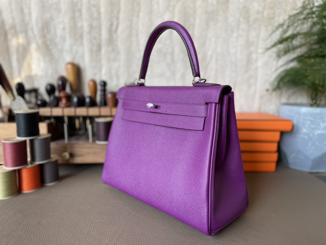 Hermès（爱马仕）Kelly 凯莉包 水晶紫 BOX皮 金扣 25cm