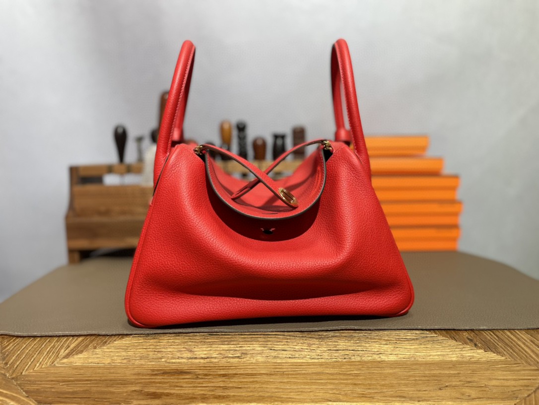Hermès（爱马仕）Lindy 琳迪包 番茄红 TOGO顶级小牛皮 金扣 30cm