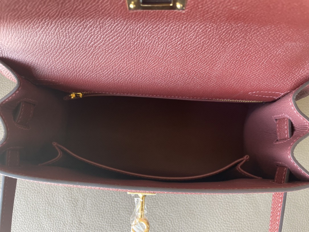 Hermès（爱马仕）Kelly 凯莉包 爱马仕红 EP 掌纹皮 金扣 25cm