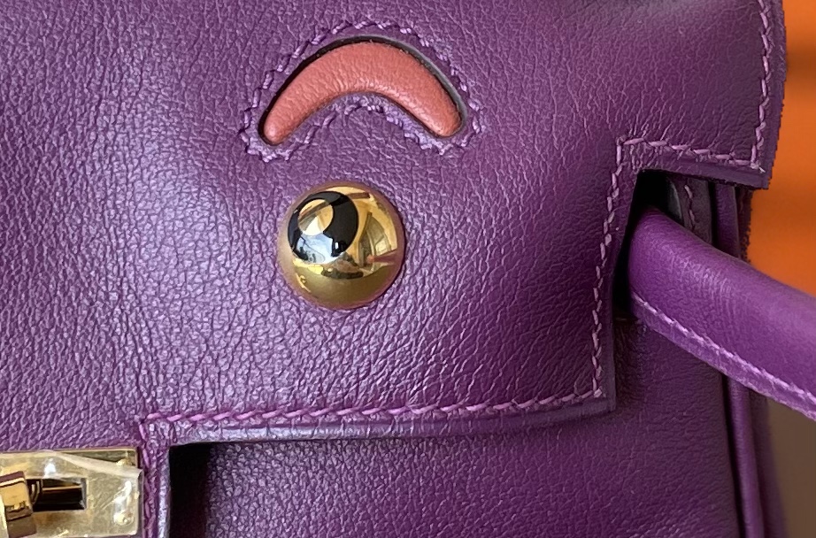 Hermès（爱马仕）Kelly doll 娃娃包 Swift皮 海葵紫 拼 橙色 金扣