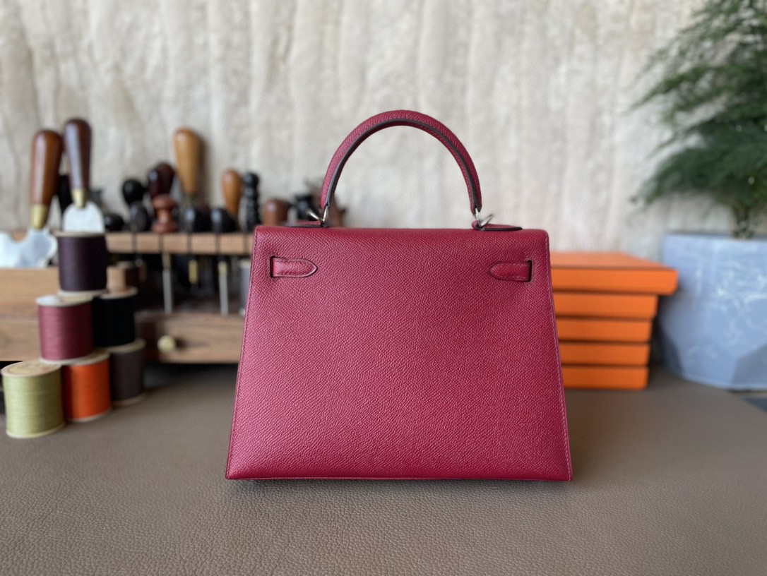 Hermès（爱马仕）Kelly 凯莉包 石榴红 Epsom 掌纹皮 银扣 25cm