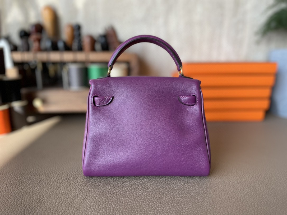 Hermès（爱马仕）Kelly doll 娃娃包 Swift皮 海葵紫 拼 橙色 金扣