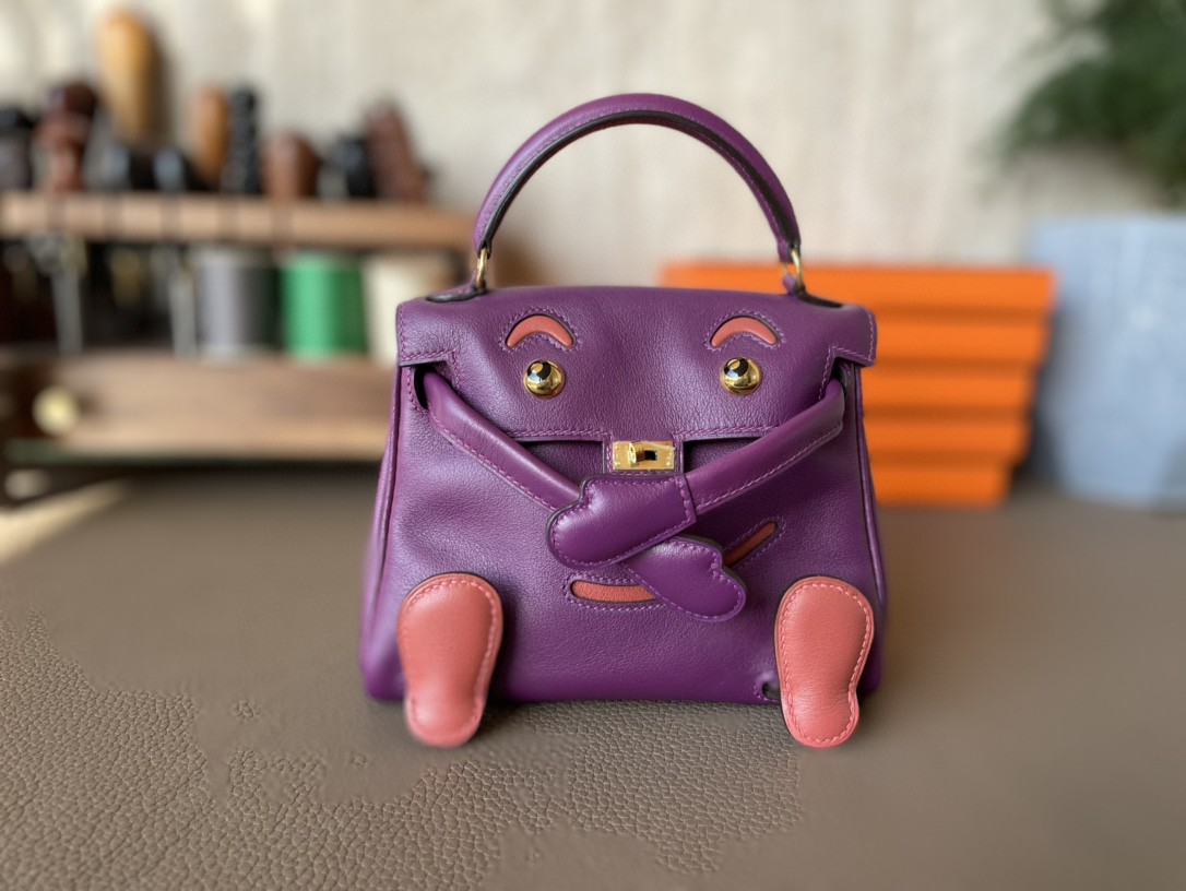 Hermès（爱马仕）Kelly doll 娃娃包 Swift皮 海葵紫 拼 橙色 金扣