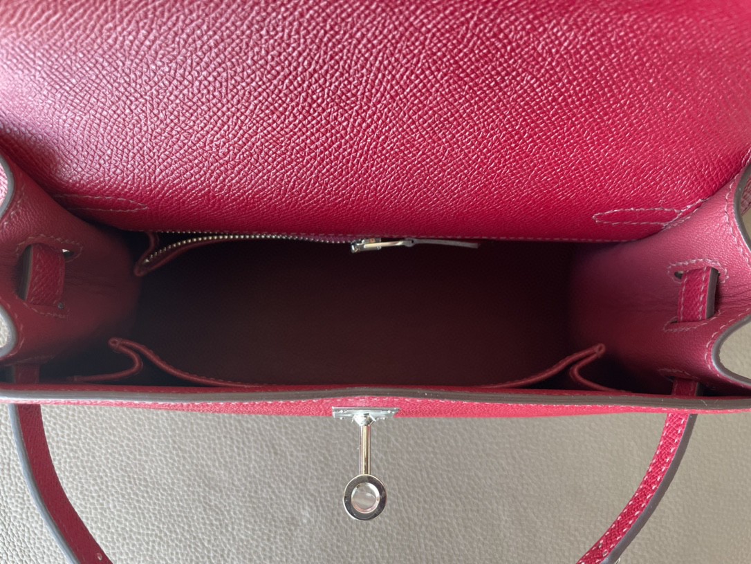 Hermès（爱马仕）Kelly 凯莉包 石榴红 Epsom 掌纹皮 银扣 25cm