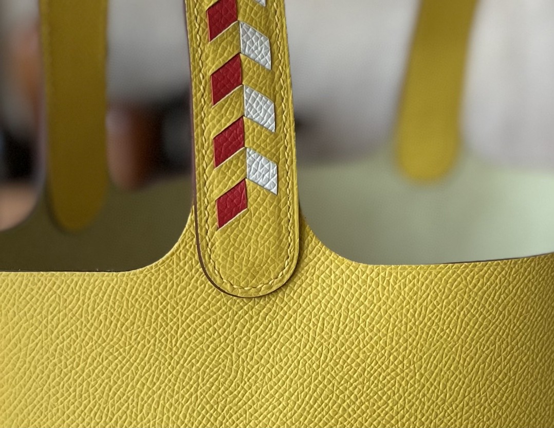 Hermès（爱马仕）Picotin 菜篮子 那不勒斯黄 手腕编织 红白 Epsom 掌纹皮 金扣 18cm