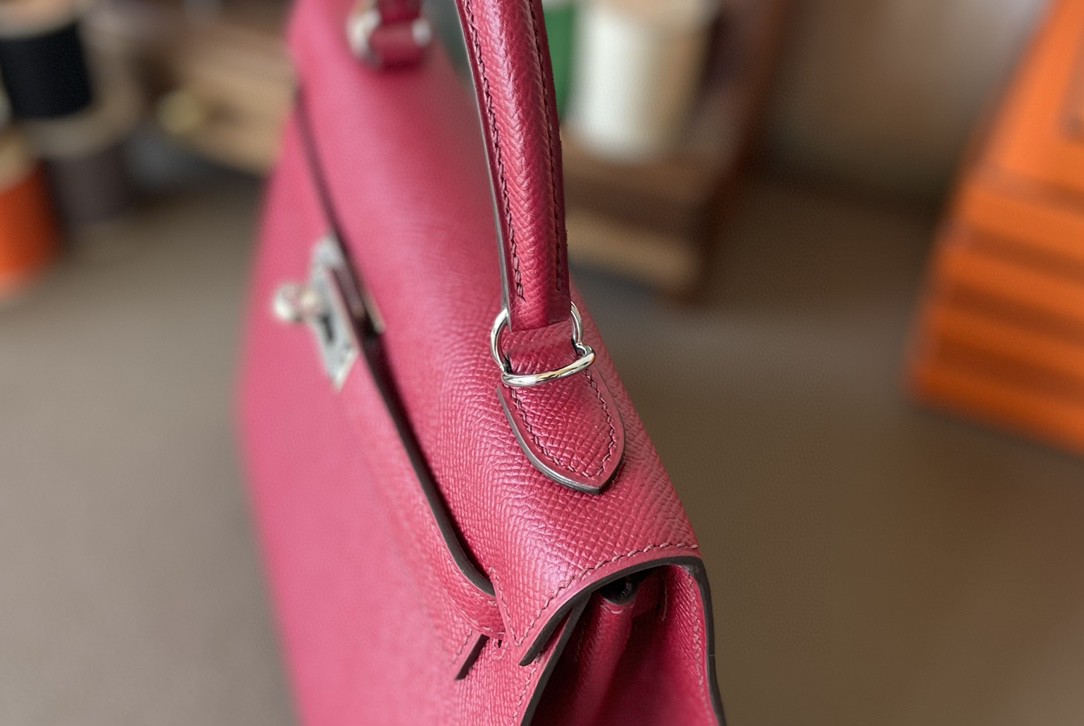 Hermès（爱马仕）Kelly 凯莉包 石榴红 Epsom 掌纹皮 银扣 25cm