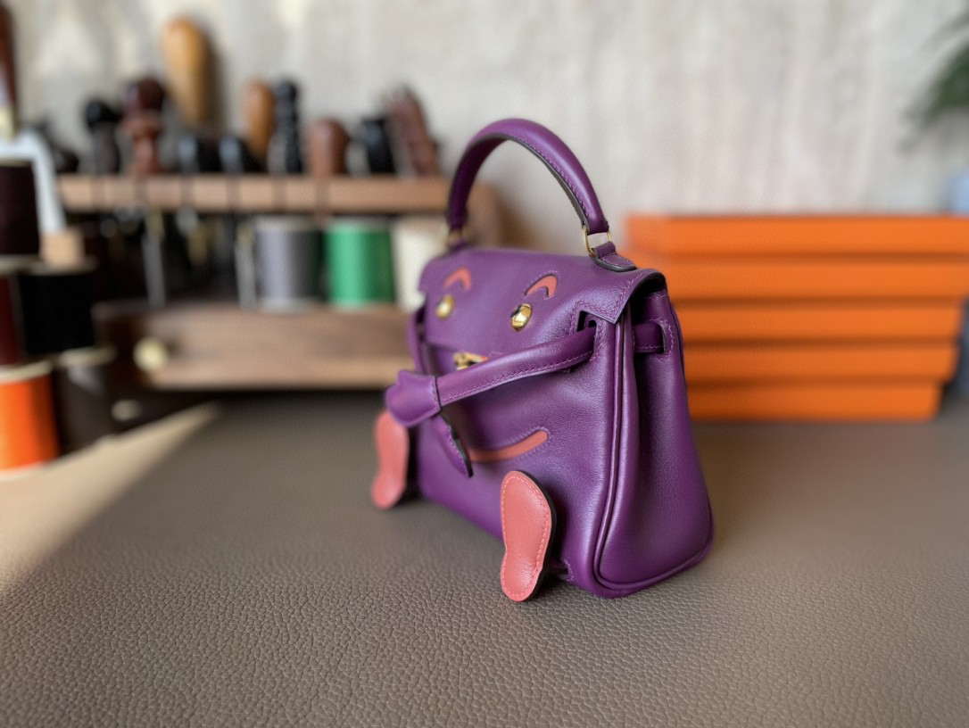 Hermès（爱马仕）Kelly doll 娃娃包 Swift皮 海葵紫 拼 橙色 金扣