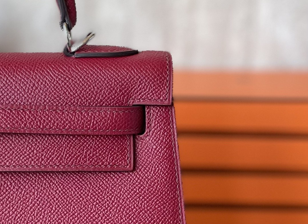 Hermès（爱马仕）Kelly 凯莉包 石榴红 Epsom 掌纹皮 银扣 25cm