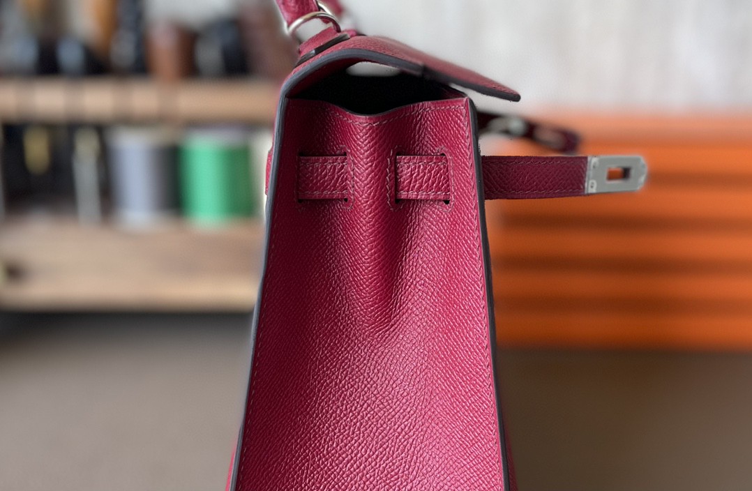 Hermès（爱马仕）Kelly 凯莉包 石榴红 Epsom 掌纹皮 银扣 25cm