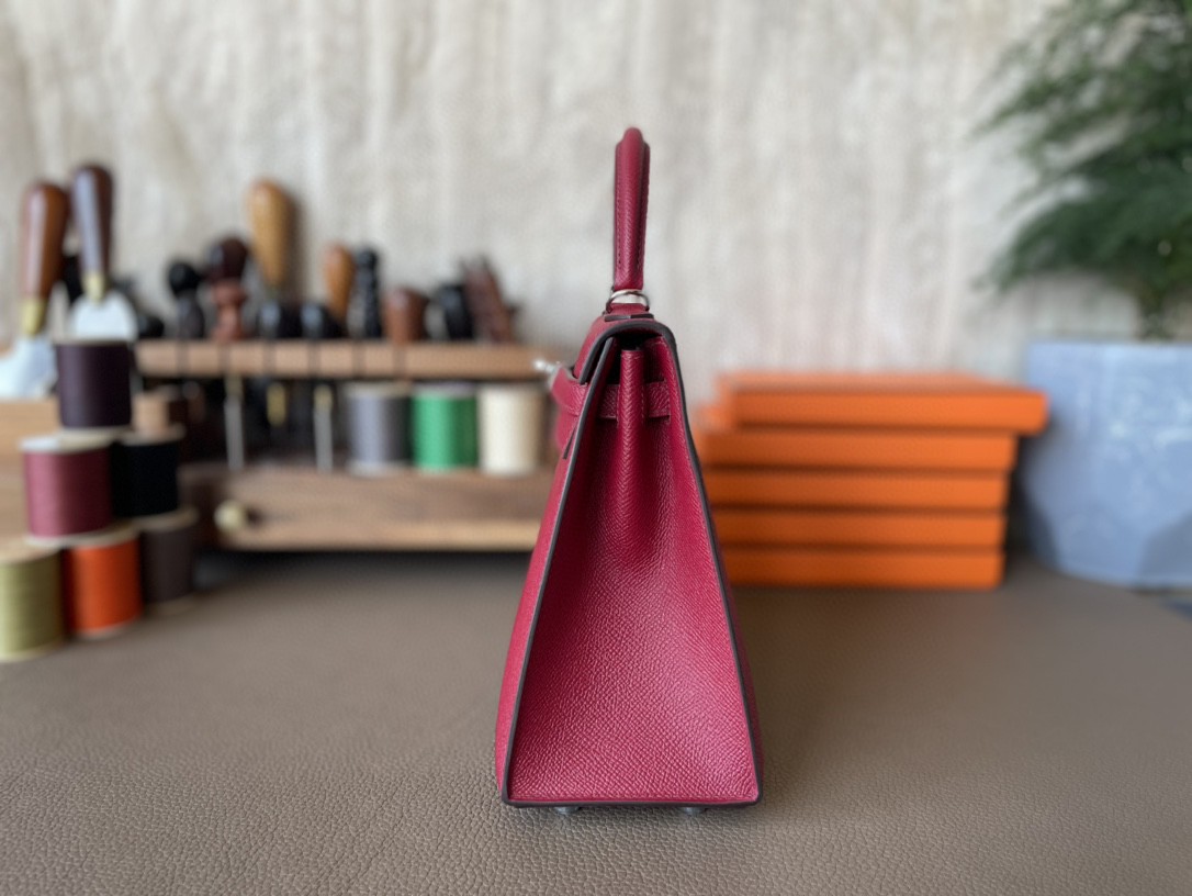 Hermès（爱马仕）Kelly 凯莉包 石榴红 Epsom 掌纹皮 银扣 25cm