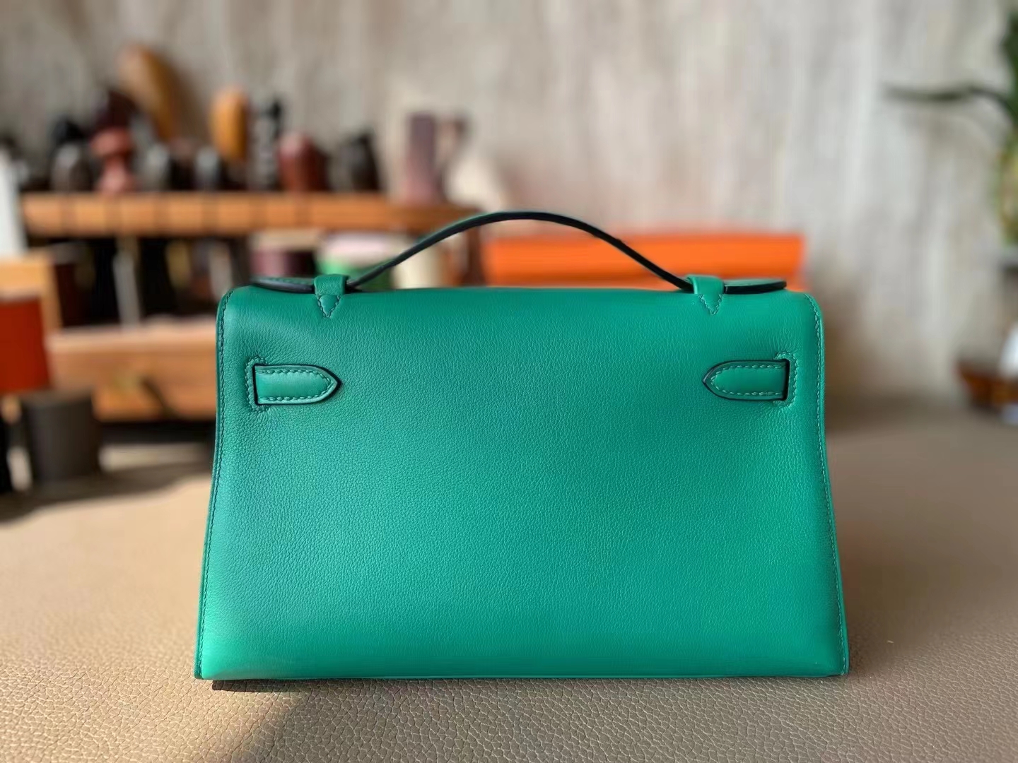 Hermès（爱马仕）mini kelly 迷你凯莉 丝绒绿 Swfit皮 金扣 22cm