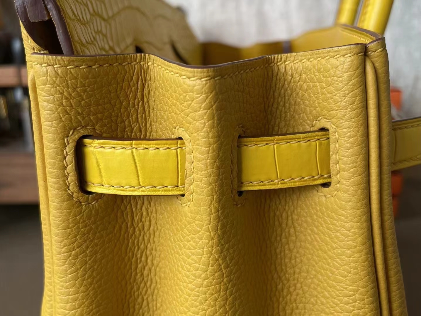 Hermès（爱马仕）Birkin 铂金包 Touch 琥珀黄 TOGO 雾美洲鳄 金扣 25cm